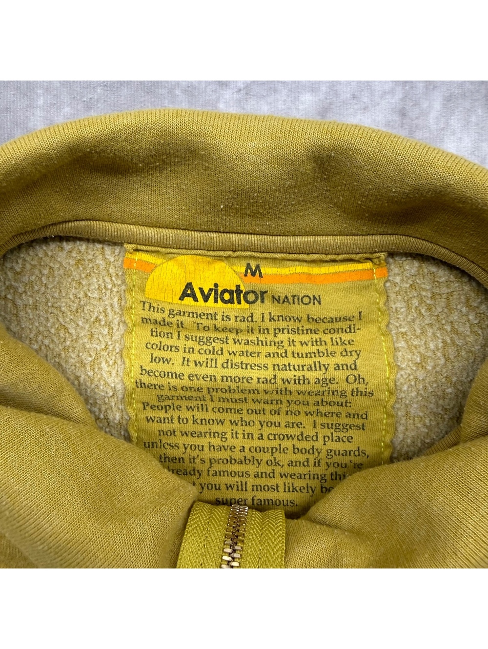 Aviator Nation Half Zip Sweatshirt Mens Medium Mustard Yellow Fleece Pullover - Picture 2 of 5